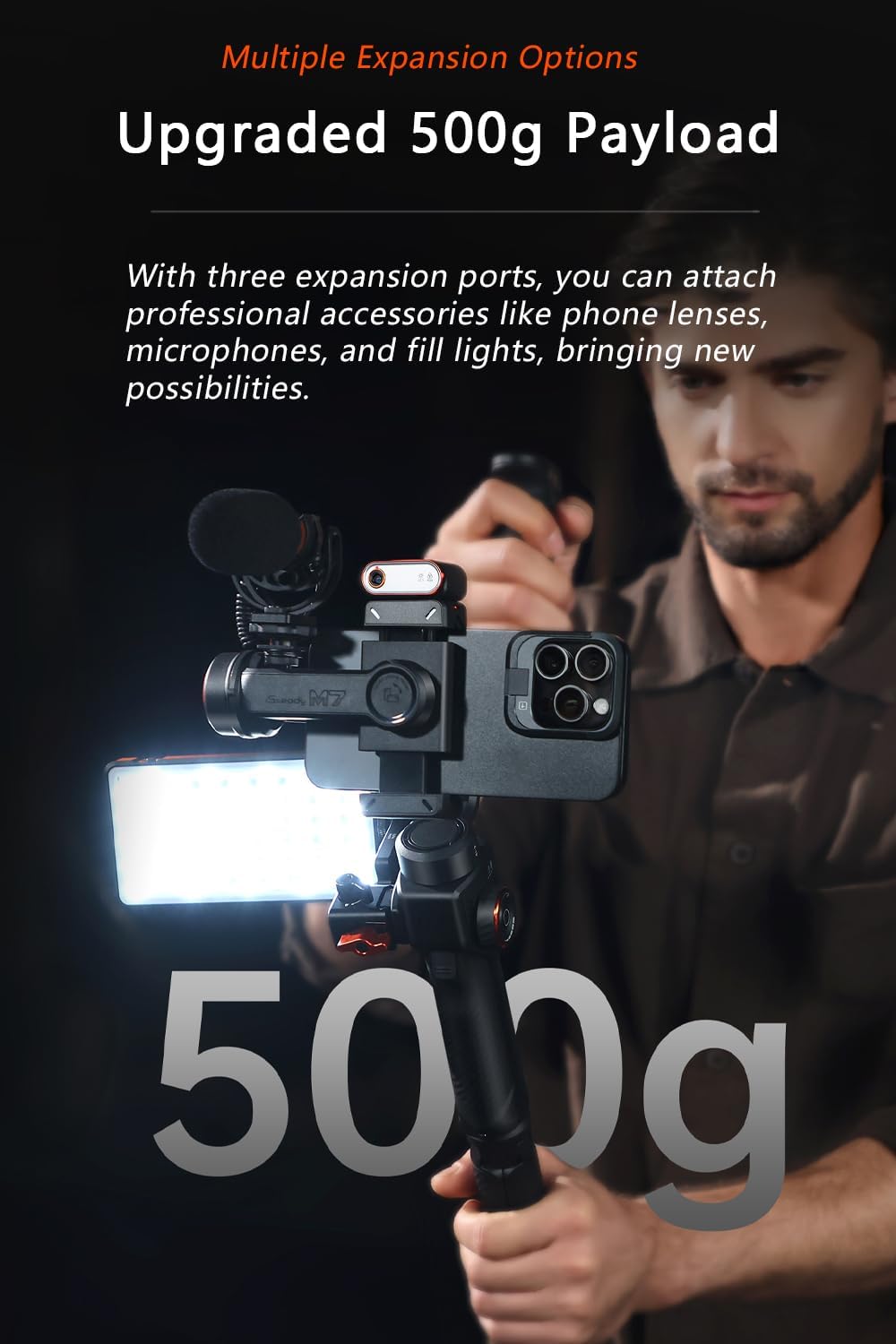 iSteady M7 Gimbal Stabilizer for Smartphone, Magnetic AI Tracker Fill Light, Detachable Touchscreen Remote