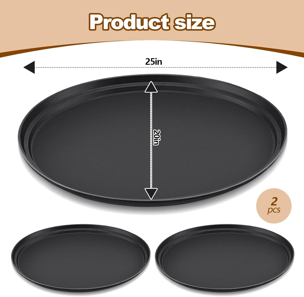 2 Pcs Restaurant Serving Trays Oval, 25 x 20 Inch, Black
