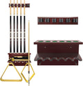 Hardwood Billiards Pool Cue Rack - Wall Mount Holder for 6 Cues, Sticks Storage and Table Accessories Organizer