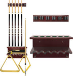 Hardwood Billiards Pool Cue Rack - Wall Mount Holder for 6 Cues, Sticks Storage and Table Accessories Organizer