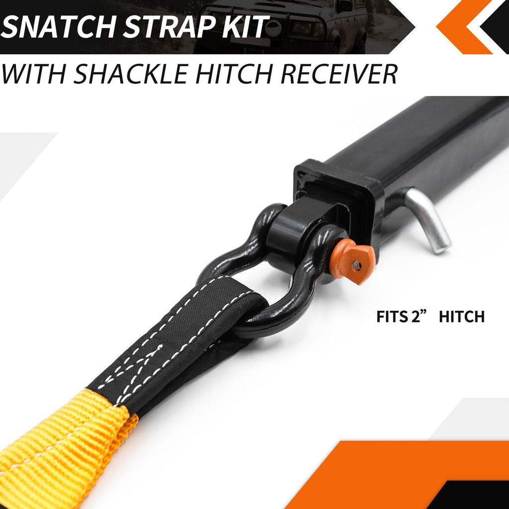 Nylon Recovery Kit with Hitch Receiver: 3" x 20' (35,000lbs) 100% Nylon Snatch Strap + 2" Shackle Hitch Receiver +