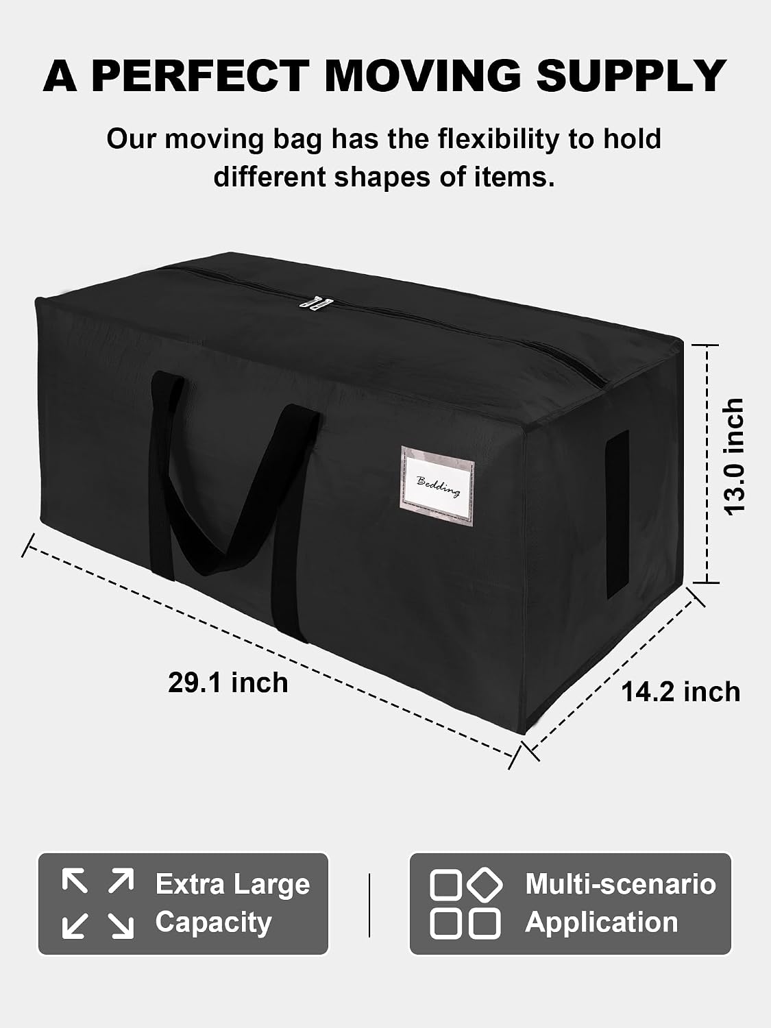 Supports 200lbs Heavy Duty Moving Bags - Strong Zipper & Wrap-Around Handles - Water-Resistant Storage Totes, Durable