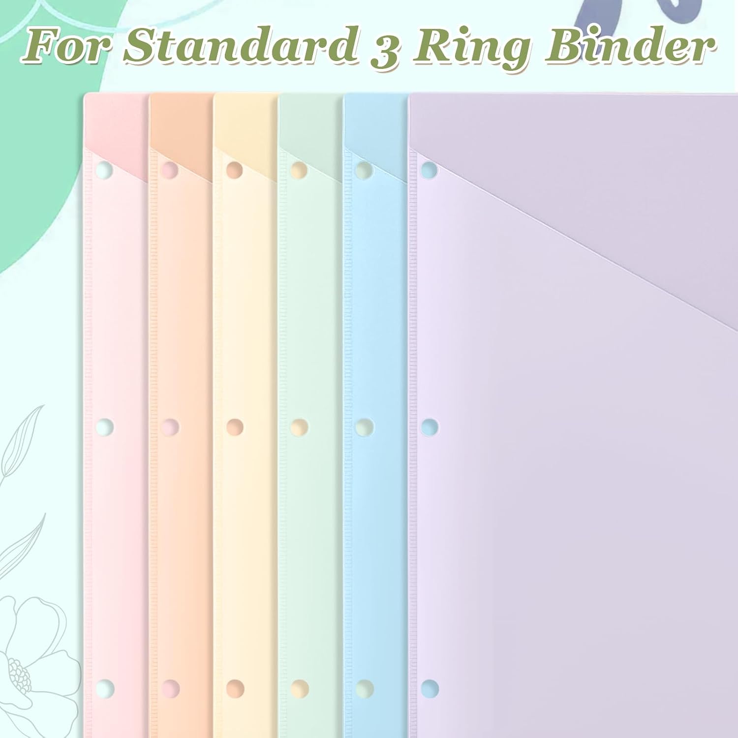 6 Pcs Binder Dividers for 3 Rings Binders Index Dividers with Two Clear Pockets Plastics Sheets Protectors with Tab