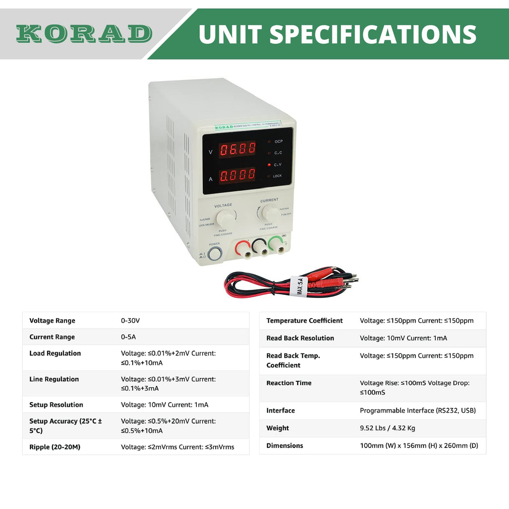 KORAD KD3005P - Programmable Precision Variable Adjustable 30V, 5A DC Linear Power Supply Digital Regulated Lab Grade…