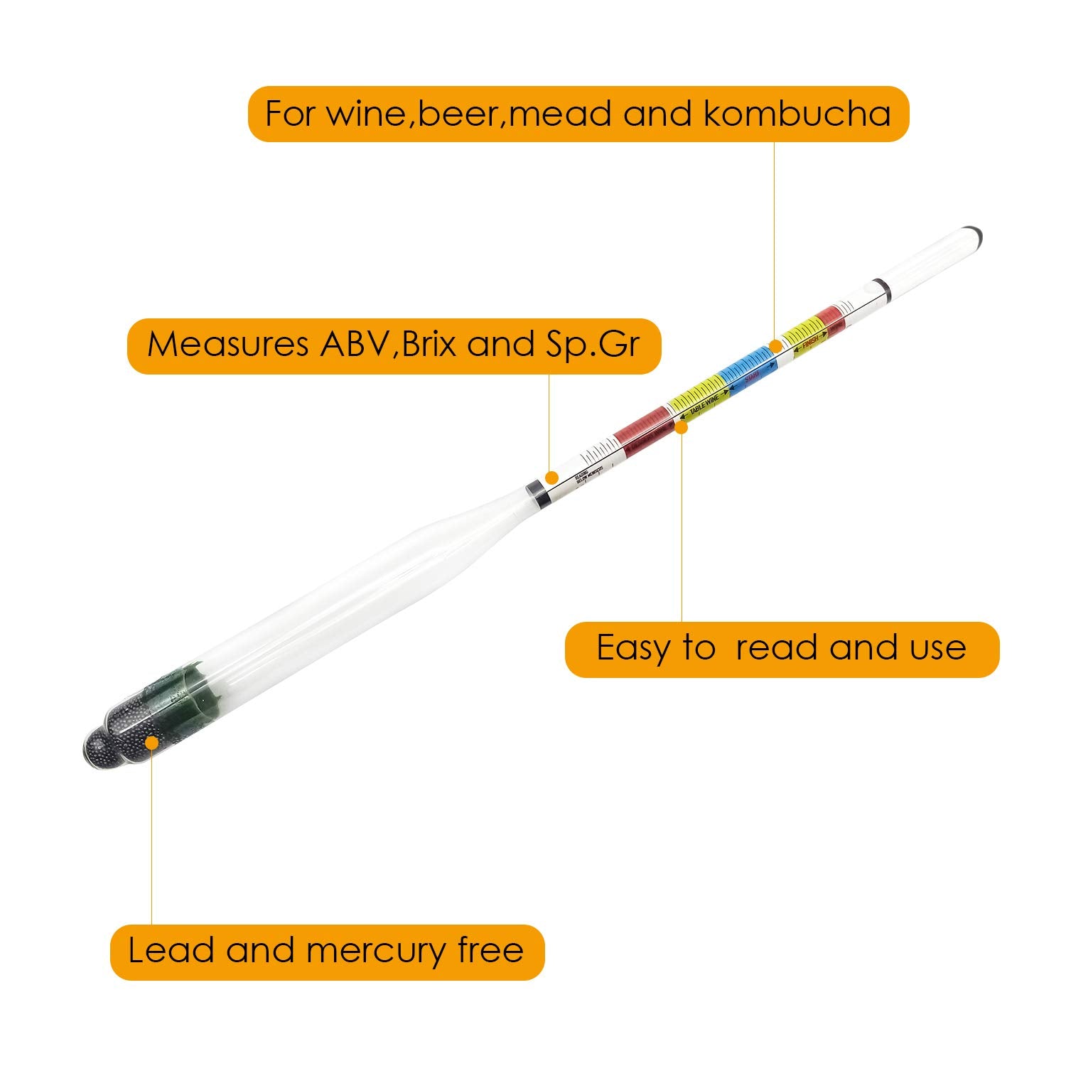 Triple Scale Alcohol Hydrometer(2 pcs)and Test Jar for Home Brew, Wine, Beer, Mead, Cider & Kombucha - Combo Set of