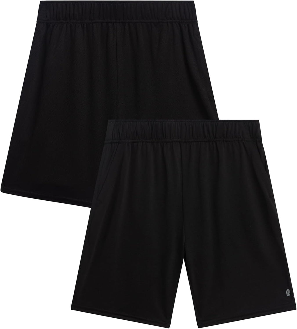 Boys 2 Pack Stretch Mesh Shorts, Youth Kids Gym, Basketball, Soccer | Lightweight Feel with Secure Elastic Waistband