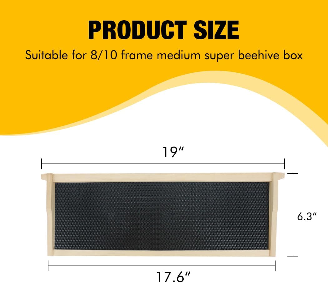 Medium Beehive Frames and Foudations Kit,10 Pack Super Bee Frames with Beeswax Coated Plastic Foundations for