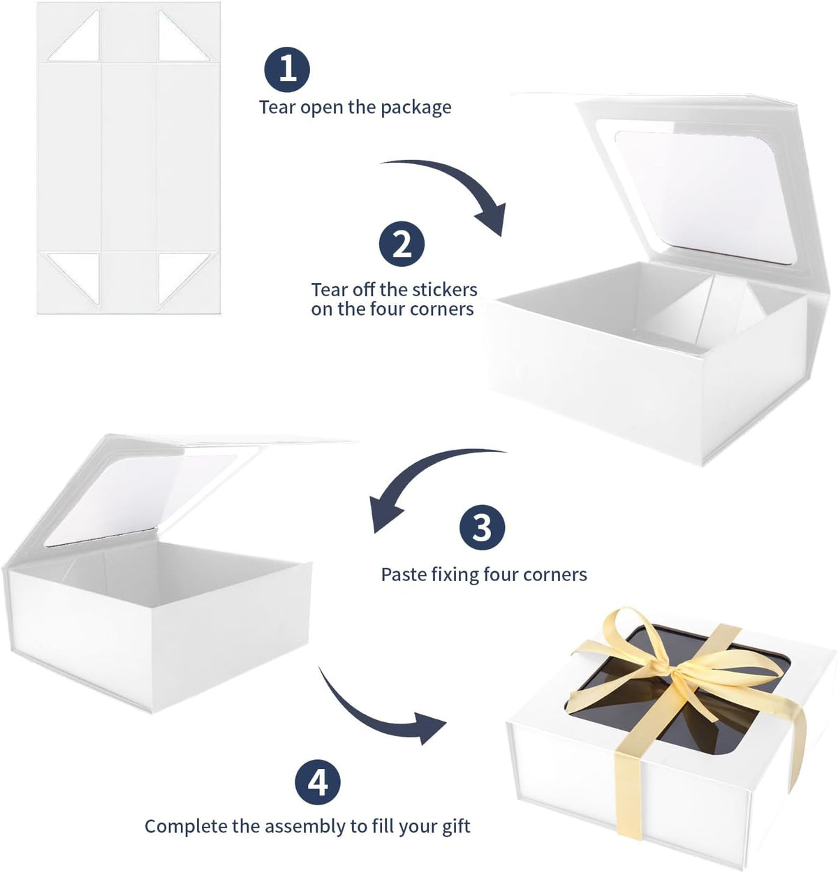White Gift Boxes with Window,7.5"x7.5"x3.1" Magnetic Closure Lid Gift Boxes