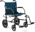 Durable Folding Steel Transport Wheelchair with 12-Inch Wheels, 19-Inch Seat Width, Gray Frame, Microban, Teal