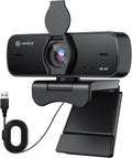 4K Webcam for PC with Dual Microphones, Autofocus USB Camera with Privacy Cover and Auto Light Correction, Plug and