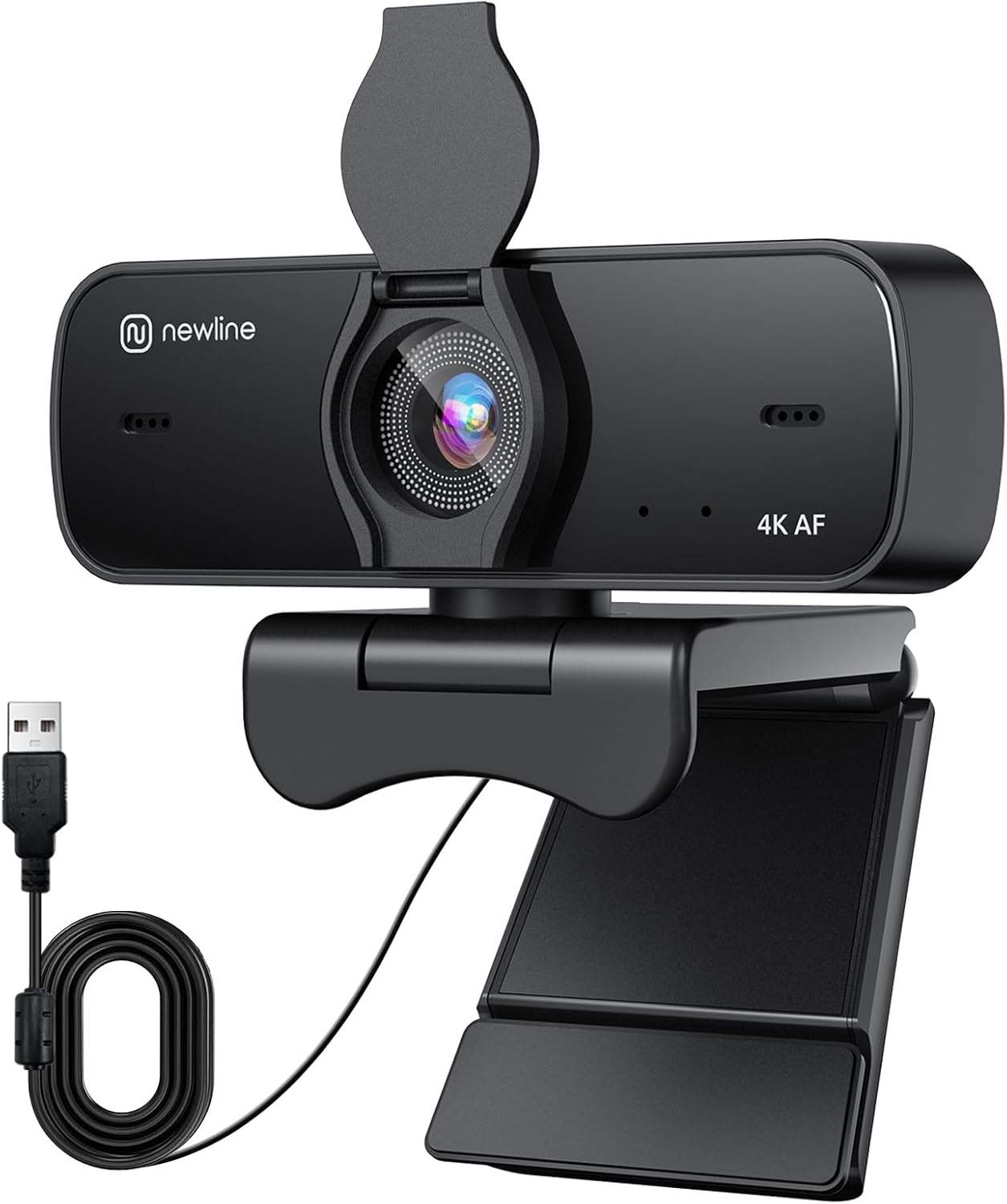4K Webcam for PC with Dual Microphones, Autofocus USB Camera with Privacy Cover and Auto Light Correction, Plug and