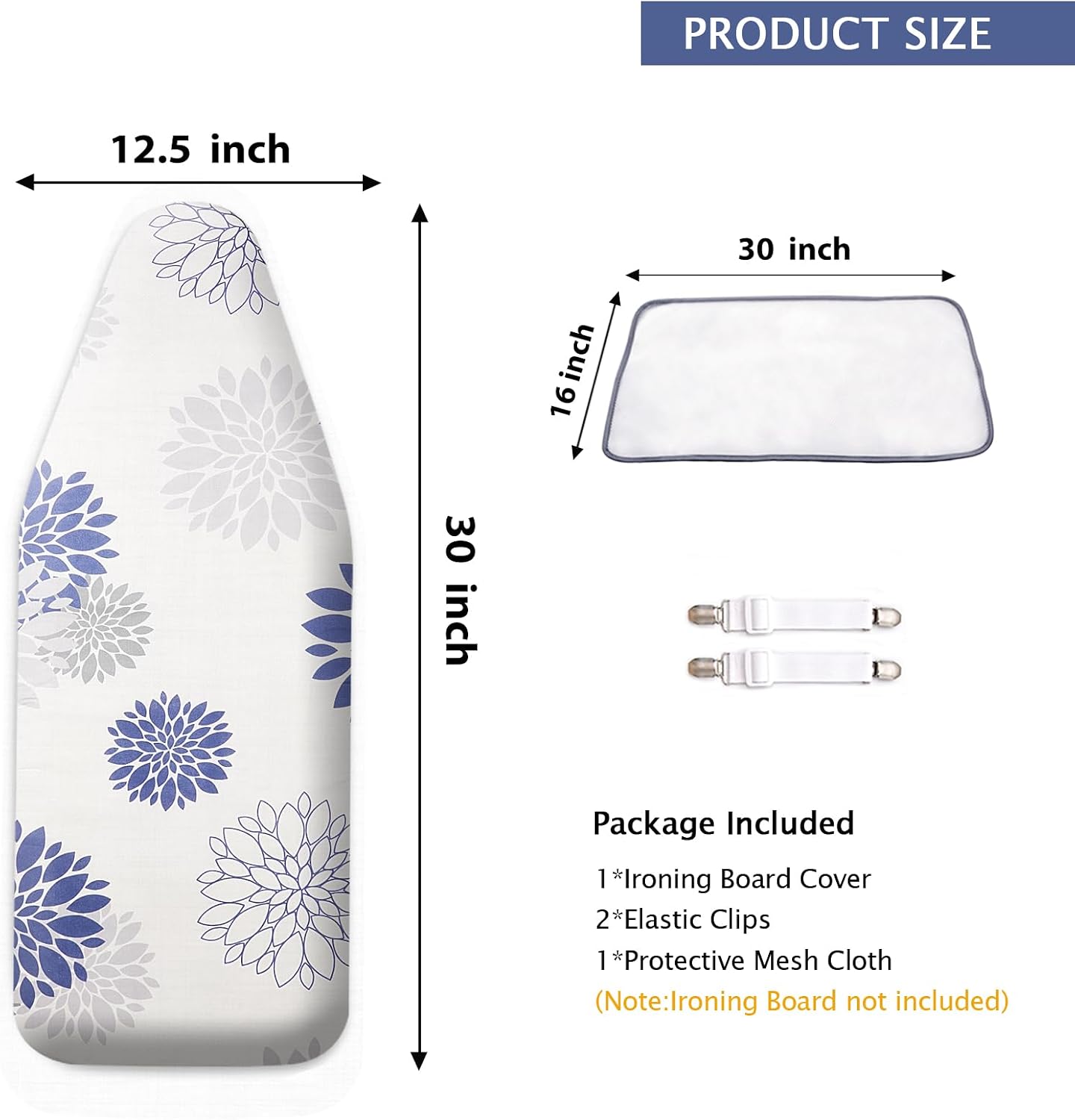 12.5"x32" Small Ironing Board Cover and Pad,Mini Iron Board Cover | 3-Layer Silicone Coated Cover with Pad,Elastic