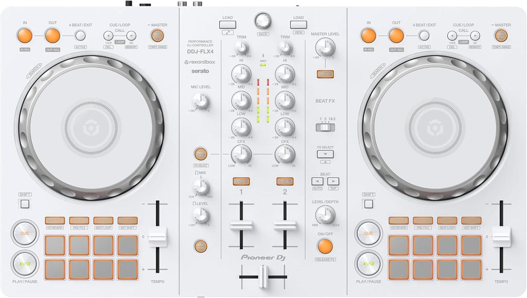 DDJ-FLX4 2-Channel DJ Controller, 16 Pads, White | For learners and improvers in white, 2-channel 2-deck controller