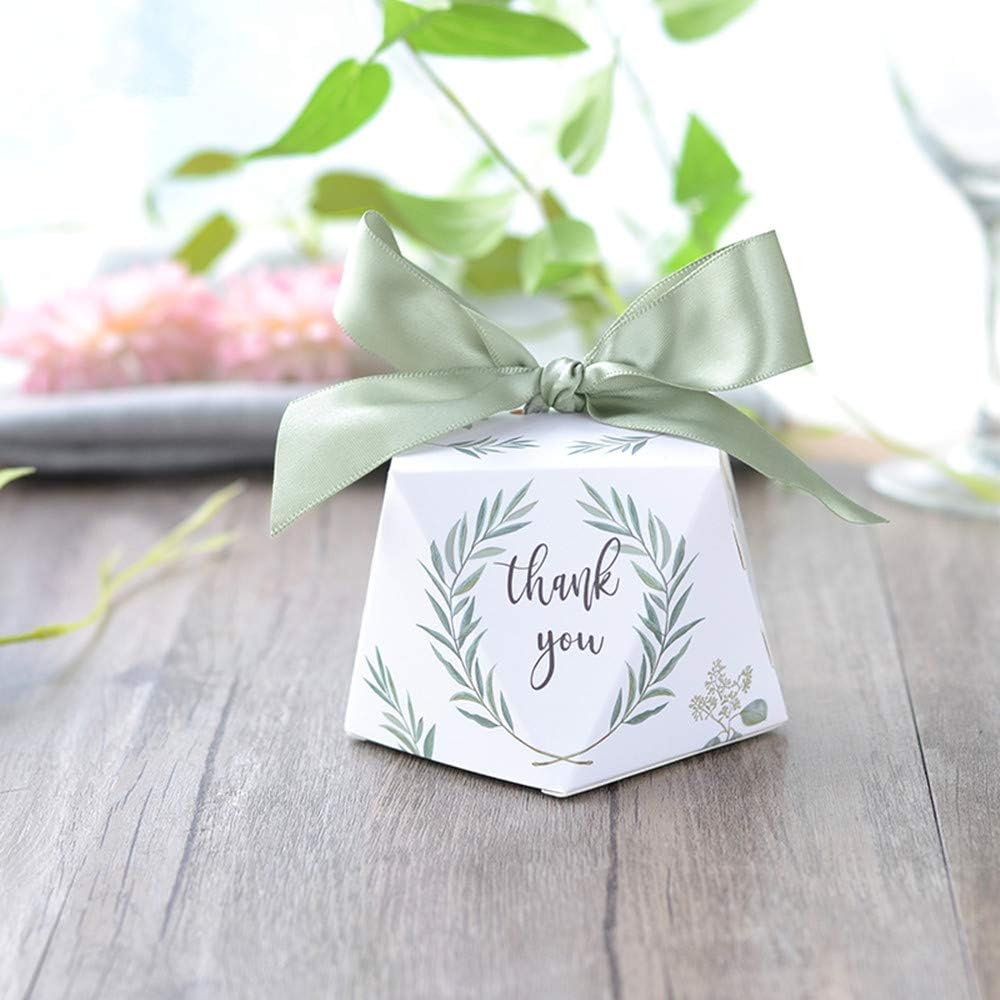 Diamond Shape Green Forest Style Candy Boxes Wedding Favors Bomboniere Paper Party Chocolate Gift Box 50pcs
