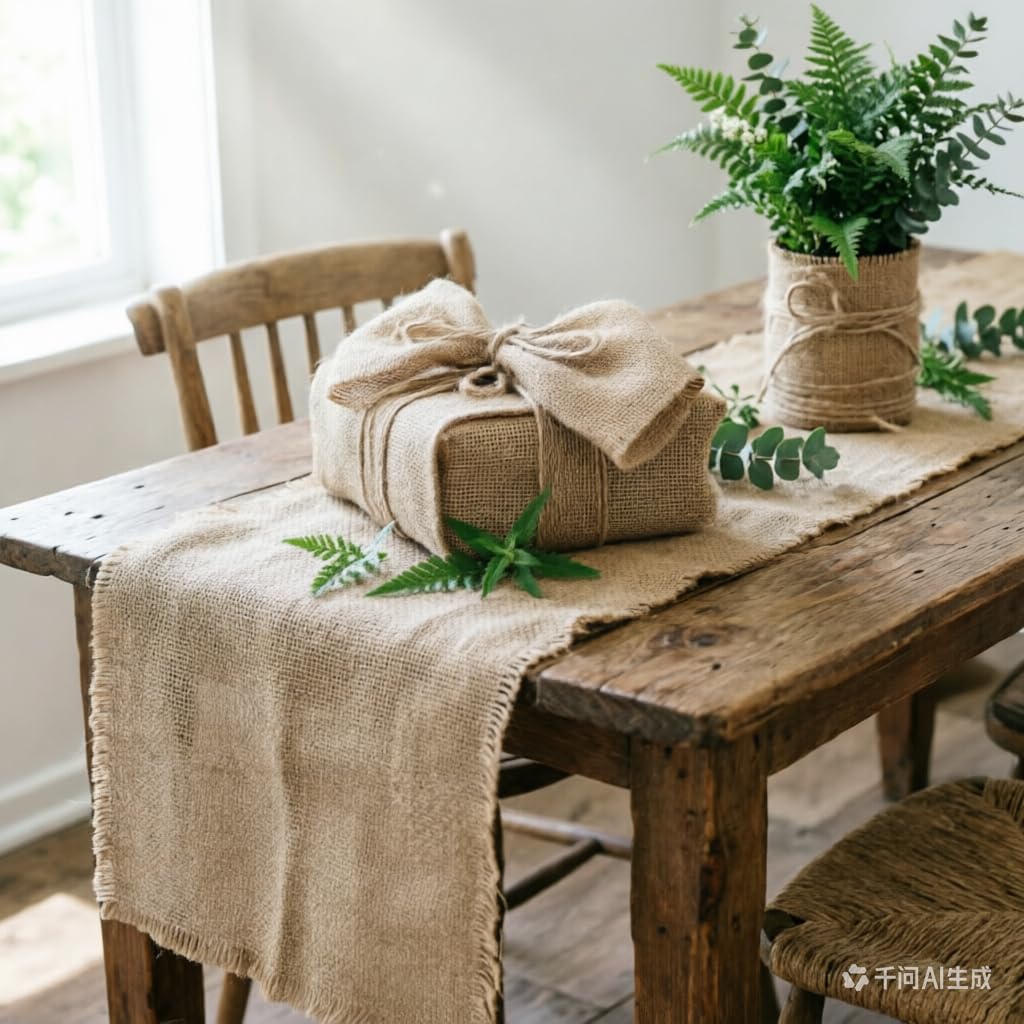 Natural Burlap Fabric Roll, Jute Ribbon, 4 Inch, 10 Yards