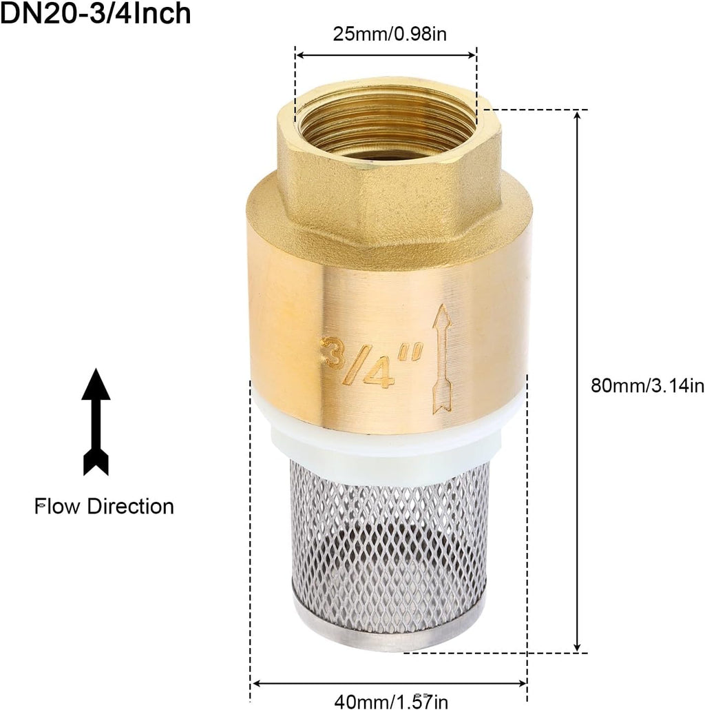 3/4" Brass Foot Valve with Filter DN20 Water Pump Bottom Check Valves