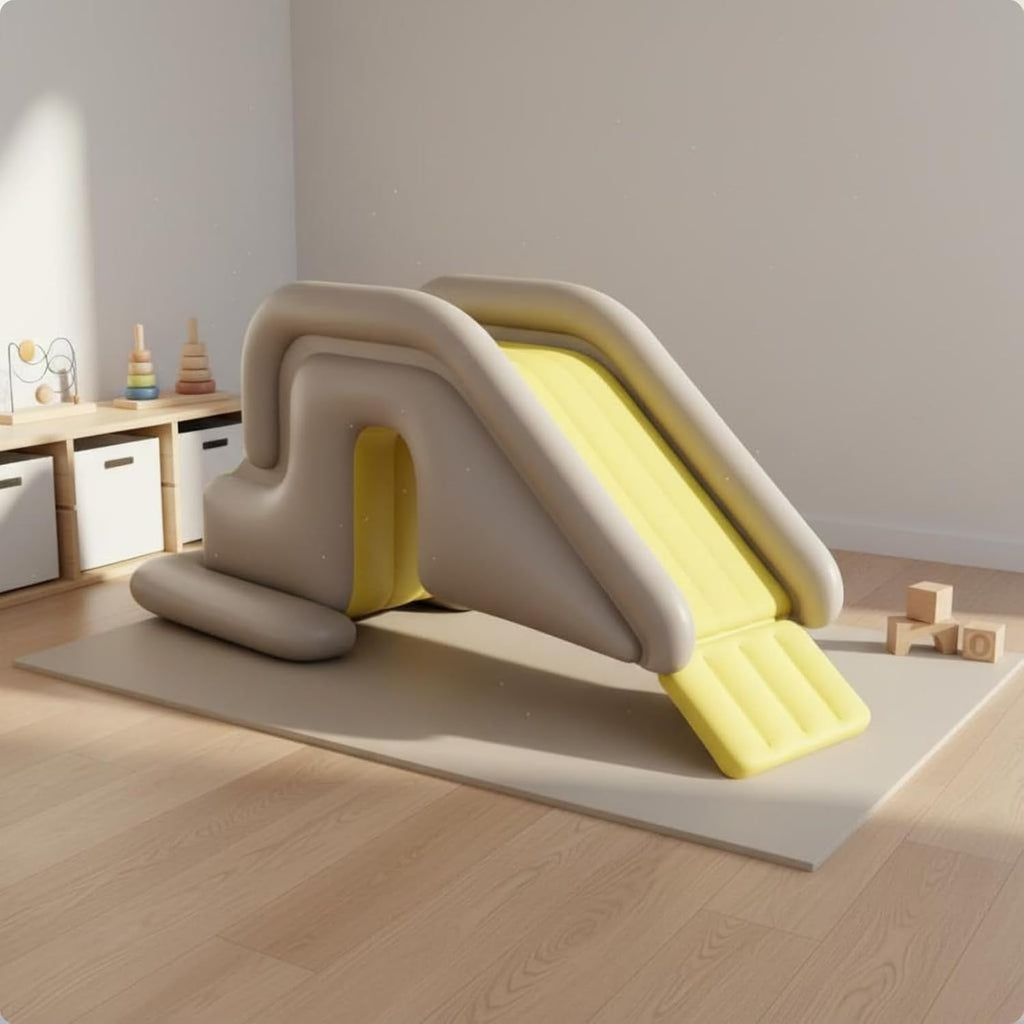 Inflatable Wide-Slide Design Kids Slide with Guardrail Easy to Clean Activity Toy for Indoor, Yellow