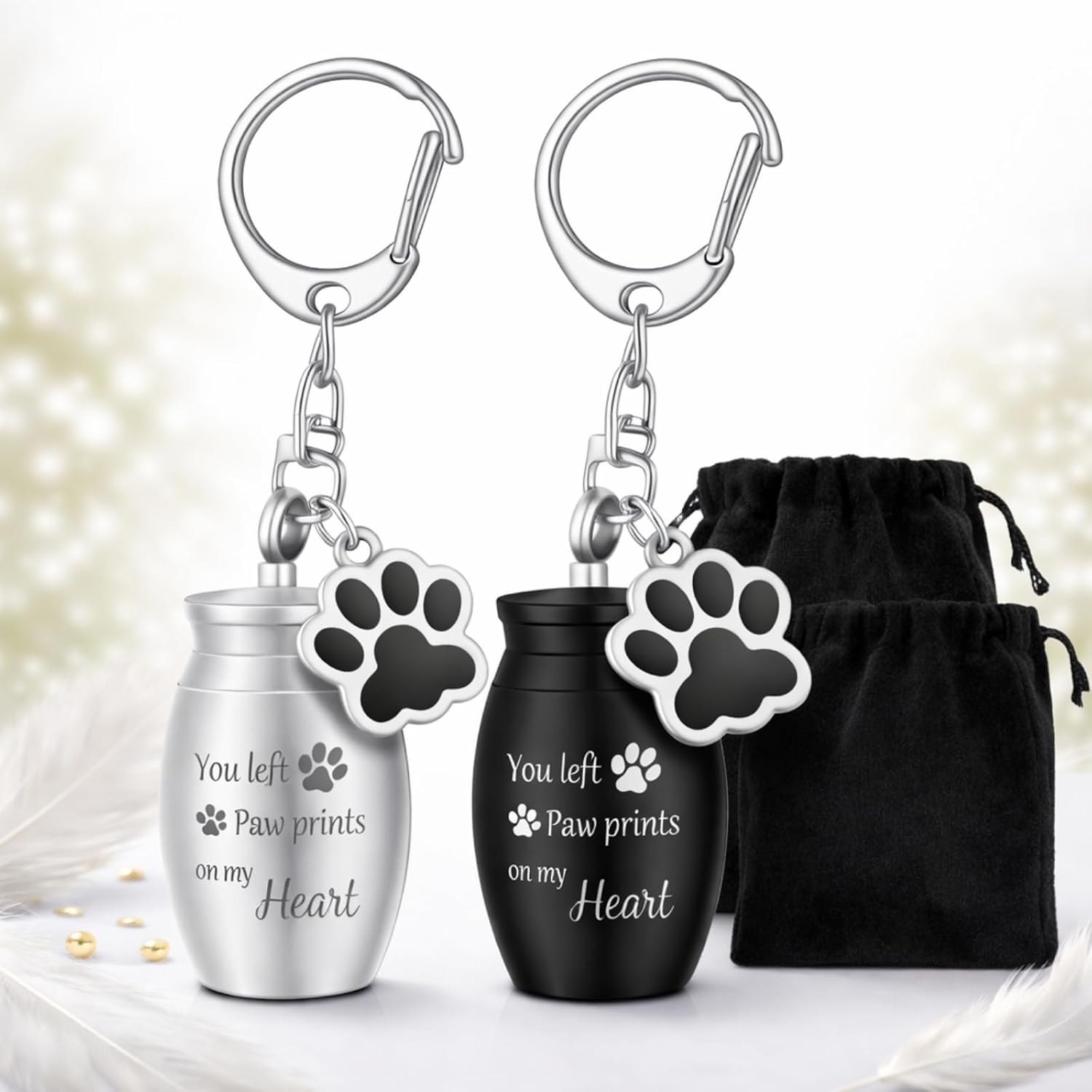 2 Pcs Pet Urn Keychain for Ashes Dog Cat Paw Print