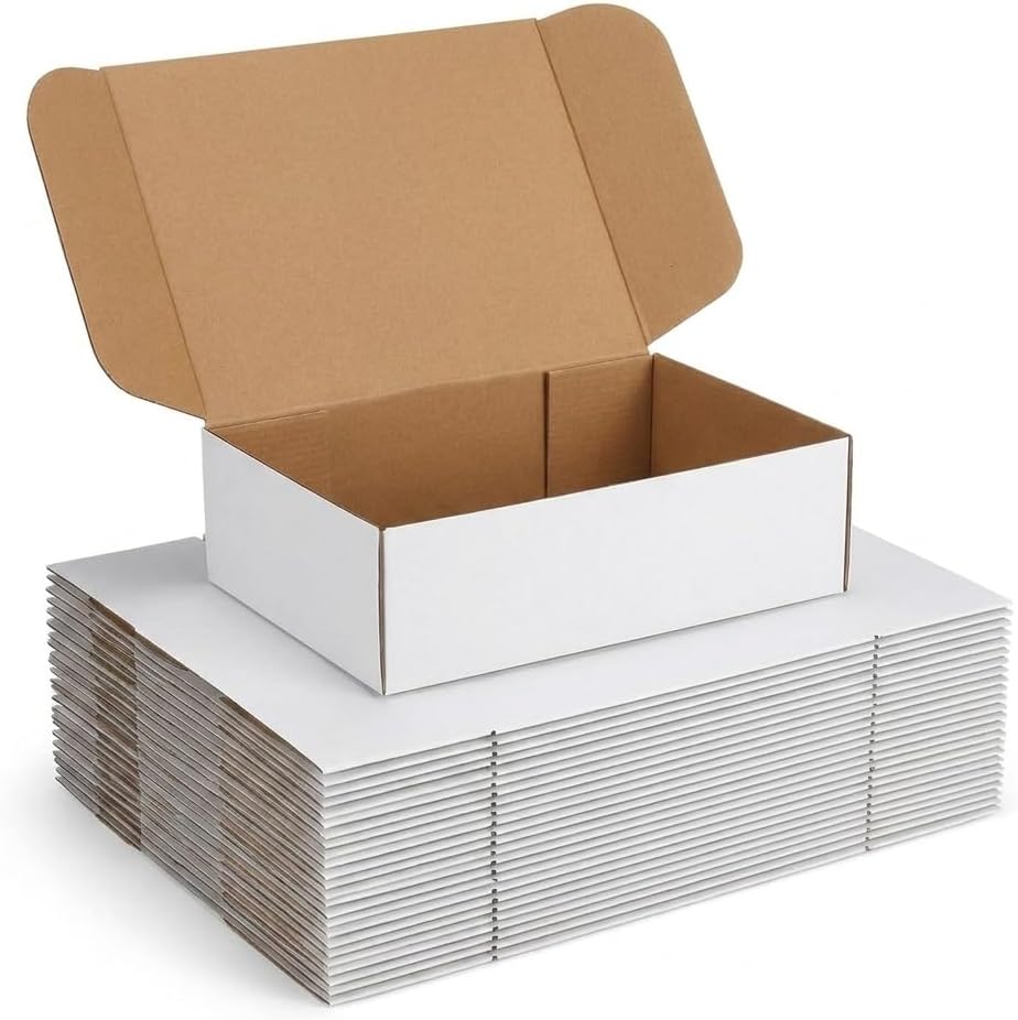 12x9x3 White Shipping Boxes, 25 Pack Corrugated Mailer Boxes for Small Business Packaging, Quick Fold Cardboard
