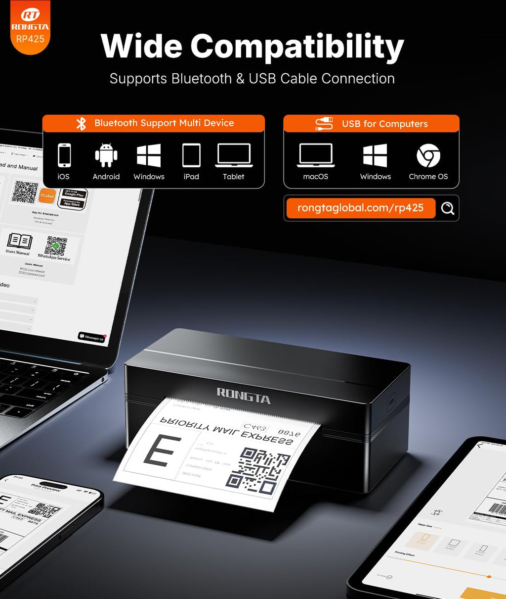 Bluetooth Shipping Label Printer, Wireless 4x6 Thermal Label Printer for Shipping Packages, Support Phones