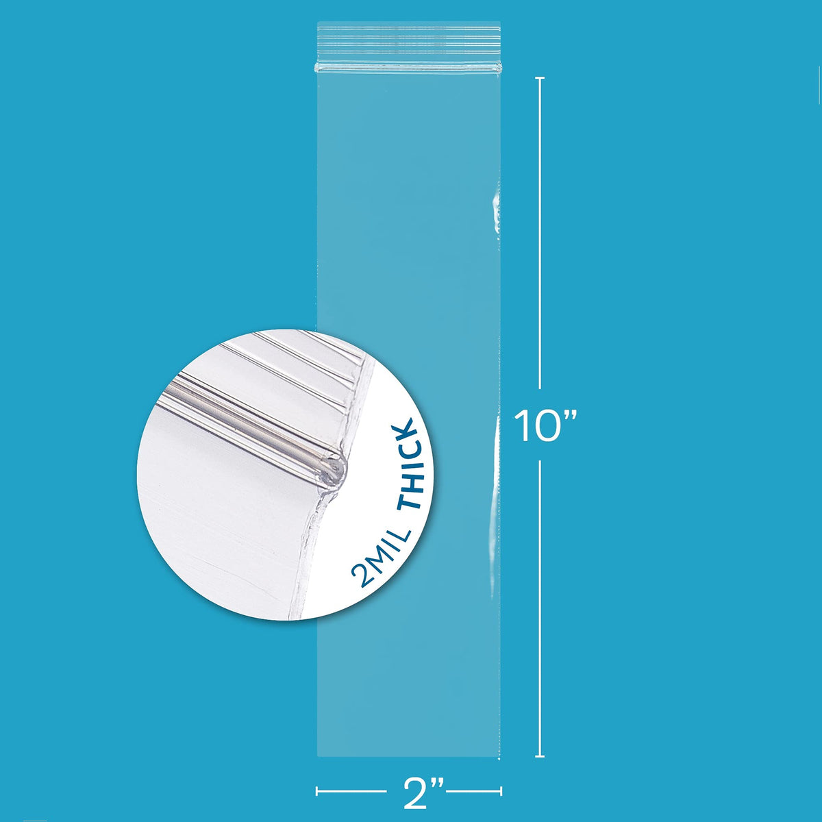 2" x 10" Long Zip Bags, 12000 Pack, 2 Mil, Reclosable, Clear Plastic, GPI