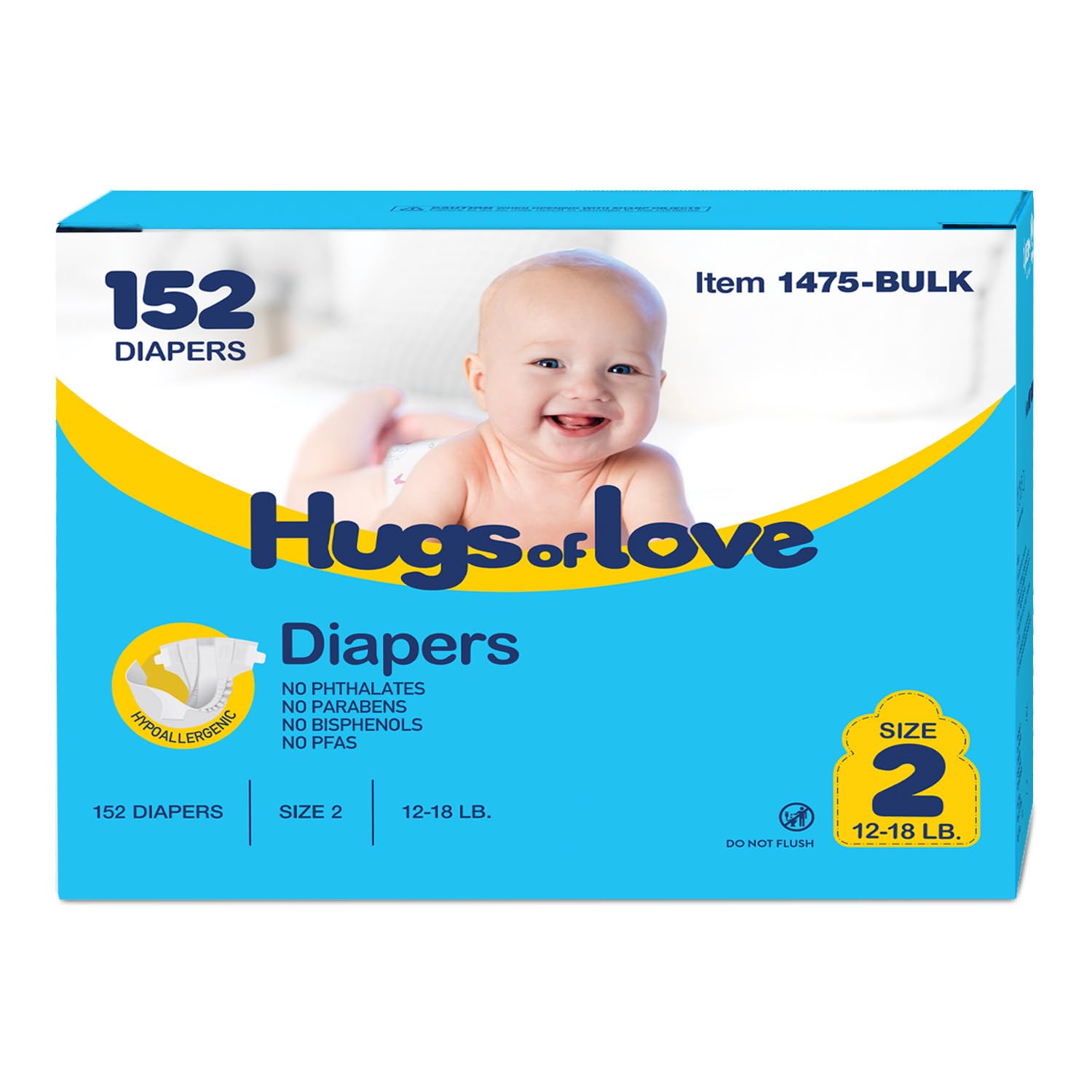 Hugs-of-Love Diapers Size 2 (12-18 lb) Baby Diapers - High Absorbency, Leak Protection, Soft Comfort, 152 Diapers per