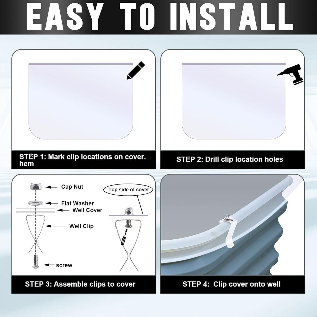 30 Set Window Well Cover Clips Outside 1.4 x 0.7 x 0.5 Inch Egress Window Well Covers Hardware Kit Basement Spring
