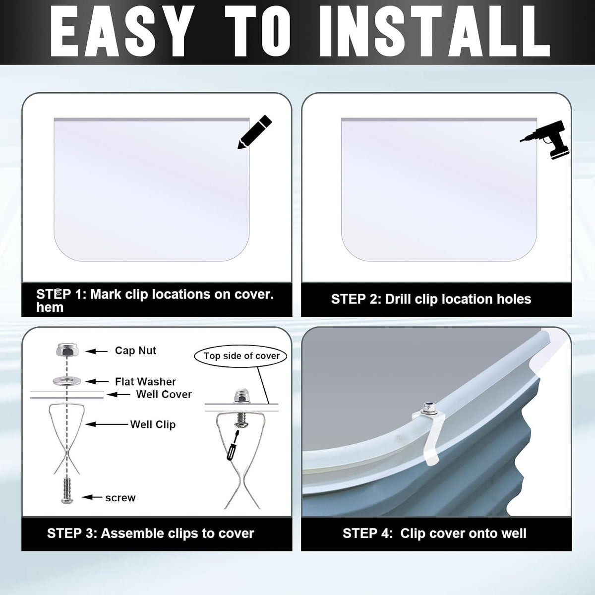 30 Set Window Well Cover Clips Outside 1.4 x 0.7 x 0.5 Inch Egress Window Well Covers Hardware Kit Basement Spring