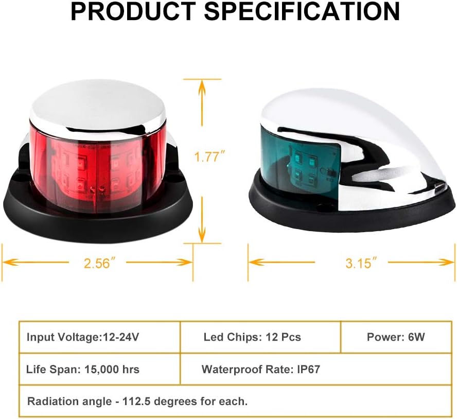 LED Boat Navigations Light Marine Red and Green Bow Light (Silver)