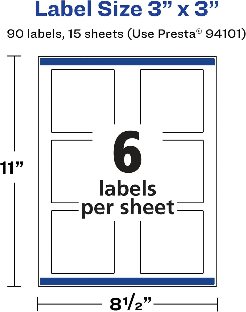 Matte White Removable Square Labels, Sure Feed Technology, Print-to-The-Edge, 3" x 3", 90 Removable Labels
