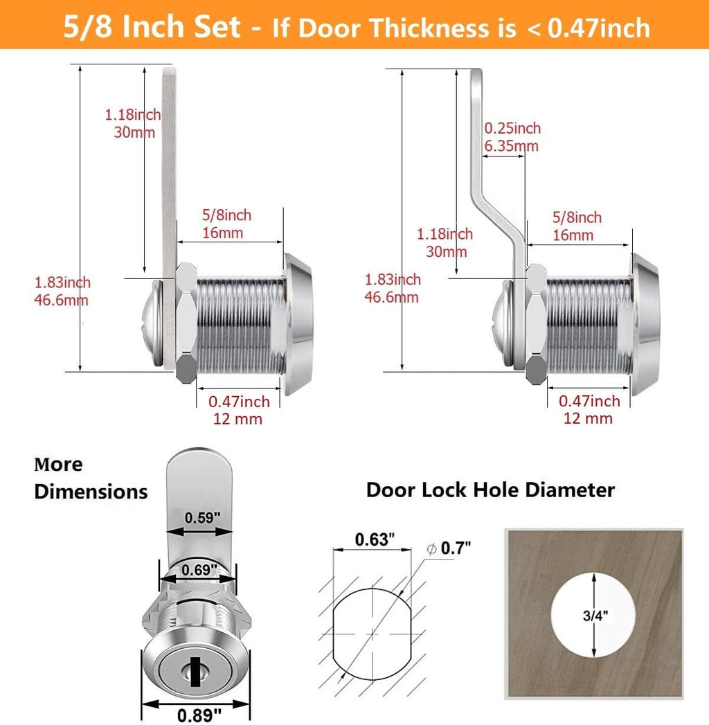 5/8 Cam Locks - 5/8 Diameter Cam Lock Keyed Alike Cabinet Locks Secure Files Drawers Mailbox RV Cylinder Replacement