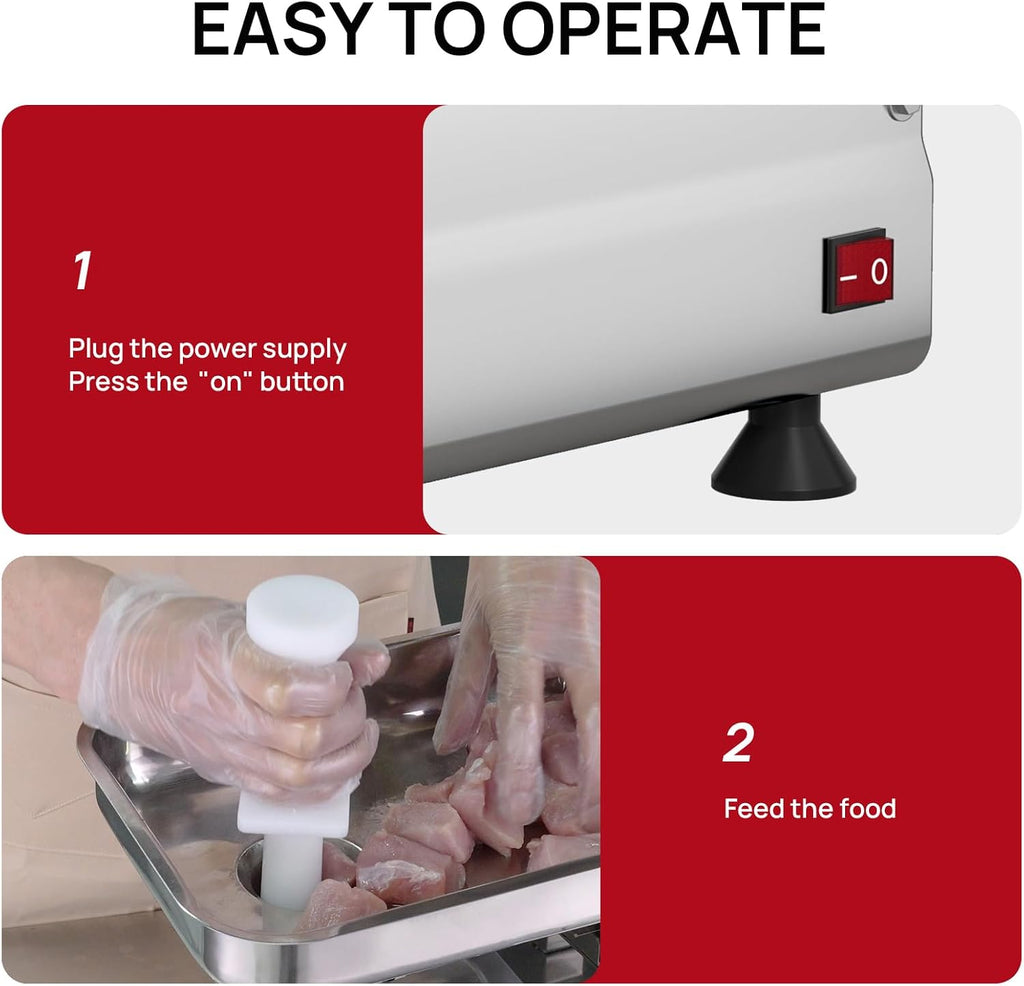 Commercial Electric Meat Grinder #22, 1.2HP Heavy Duty Stainless Steel Meat Mincer with 2 Blades, 2 Plates & 3