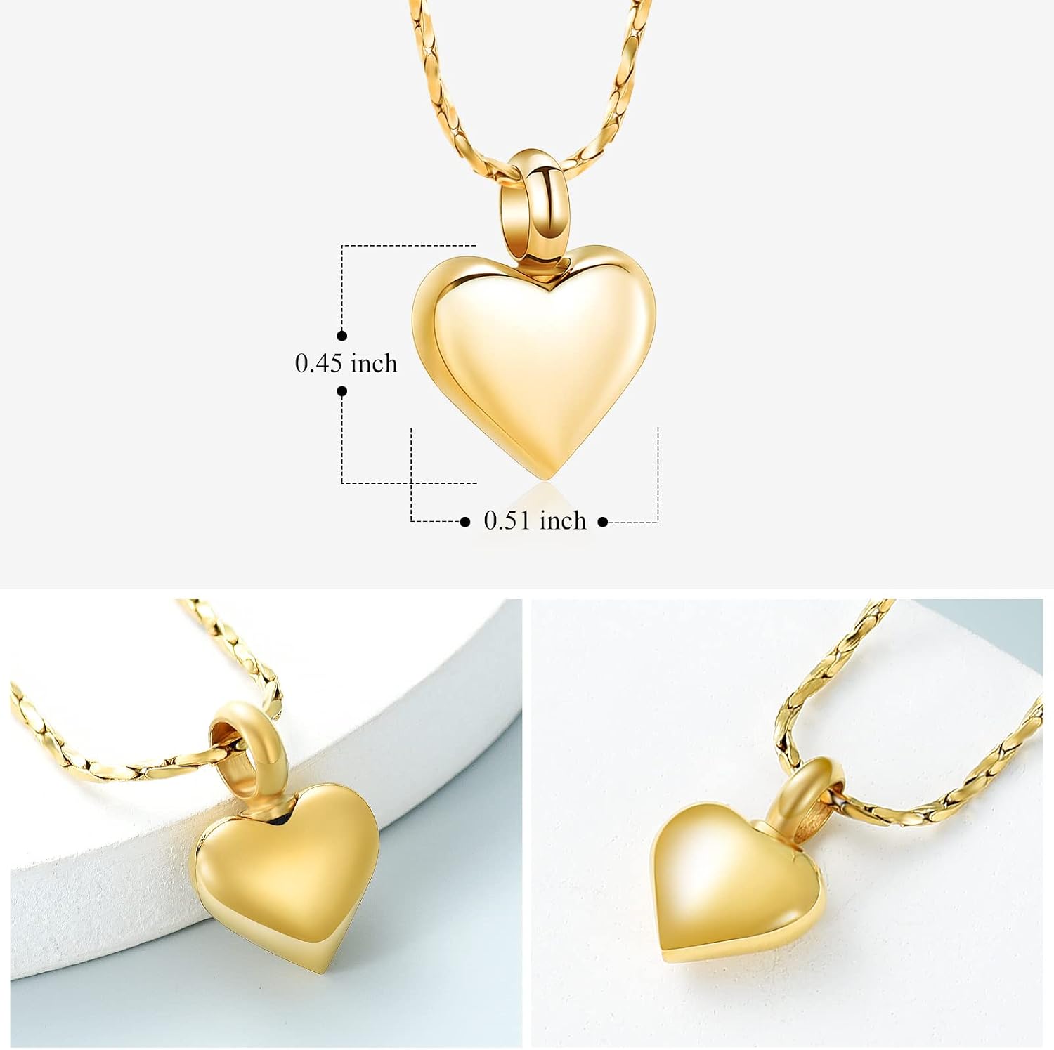 Small Heart Urn Necklace for Ashes Cremation Jewelry for Women Stainless Steel Pendant Memorial Ash Holder Loved Ones