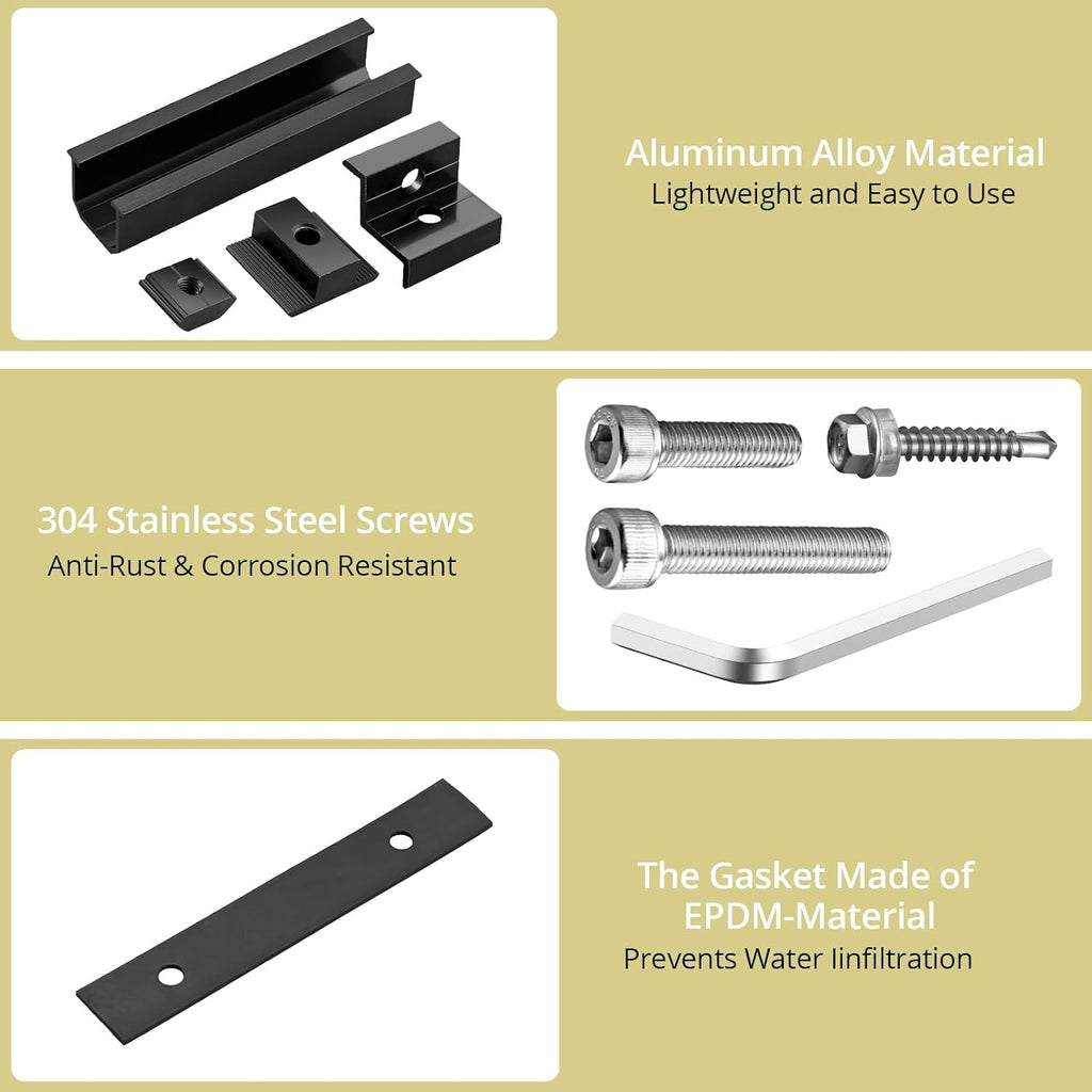 Solar Panel Mounting Brackets for Roof, Aluminum Solar Rails, Black | Solar Panel Mounting Kit For 4 Panels, Included