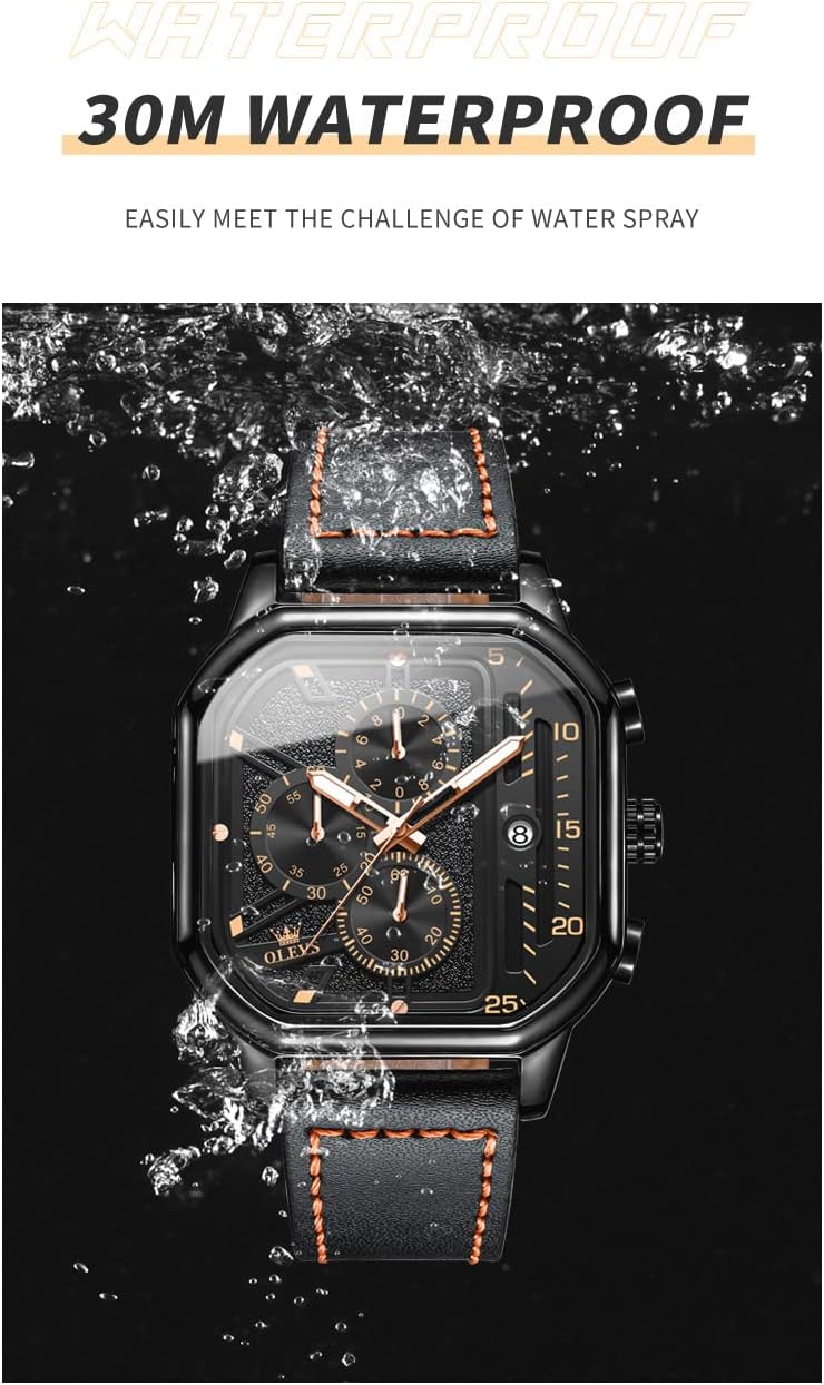 Square Watches for Men Chronograph Fashion Business Watch Luminous Waterproof Casual Wrist Watches