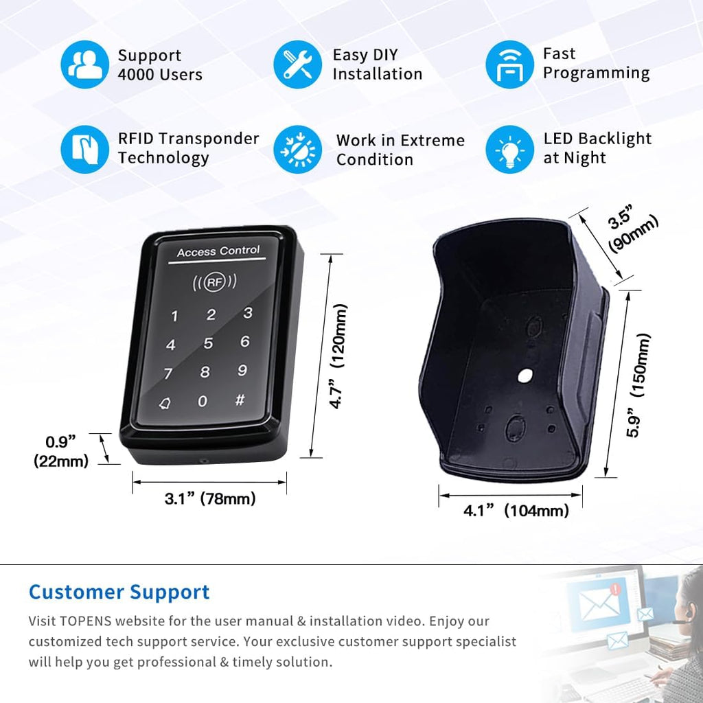 TC175P Touch Panel Wired Keypad | DC 12V 24V for Automatic Driveway Gate Opener, Door Access Control System, Digital