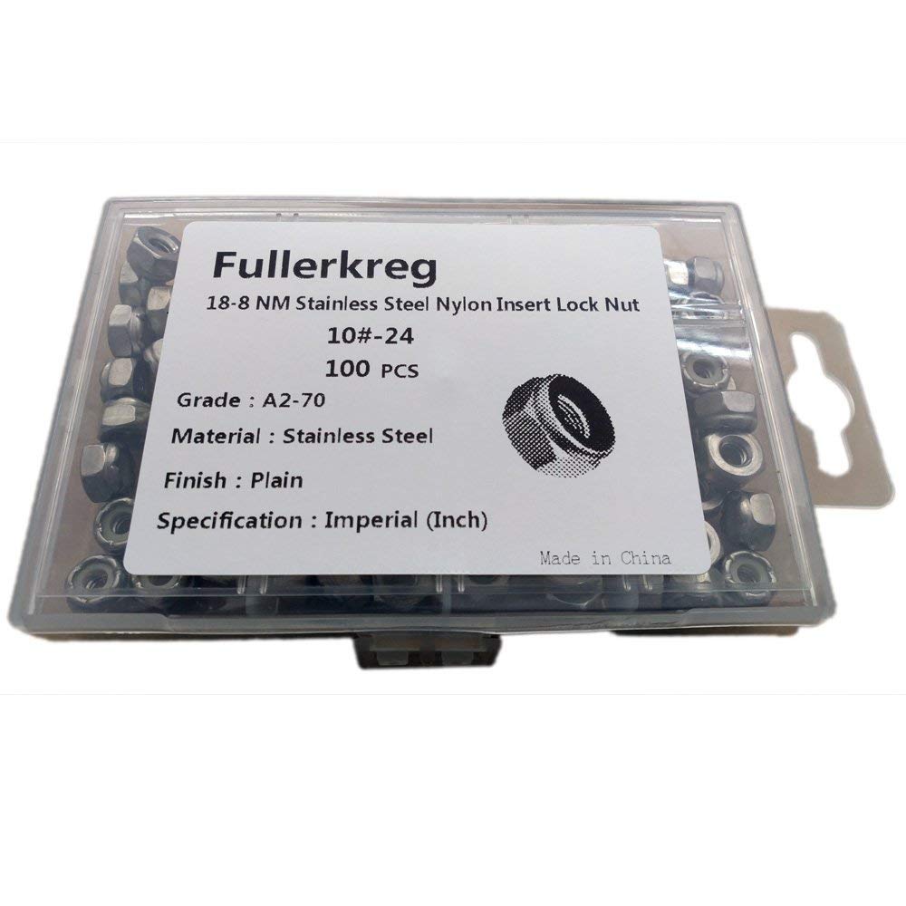 Fullerkreg #10-24 Hexagon Nylon Locking Nuts, 100 Pack