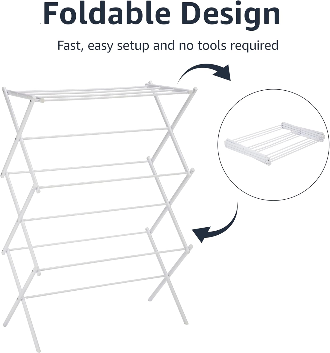 Foldable Portable Clothes Drying Rack for Indoor Air Drying, Collapsible Design, 14.5" D x 29.5" W x 41.8" H, White