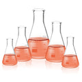 Conical Flask Set, Glass Erlenmeyer Flask Set, Include Vol.50.150.250.500.1000ml, Borosilicate Glass 3.3, with