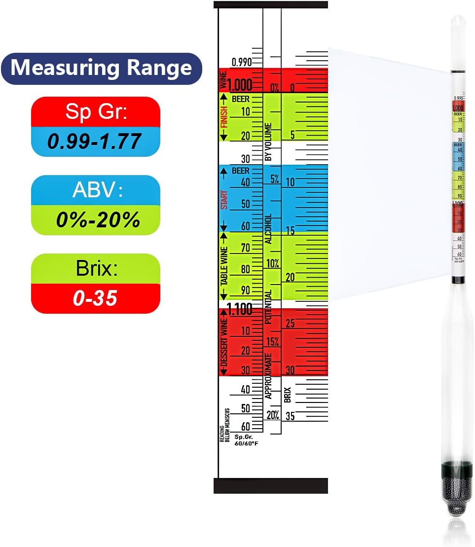Hydrometer & Glass Test Jar Set, Triple Scale Alcohol Hydrometer with Glass Cylinder for Brew Beer, Wine, Mead and