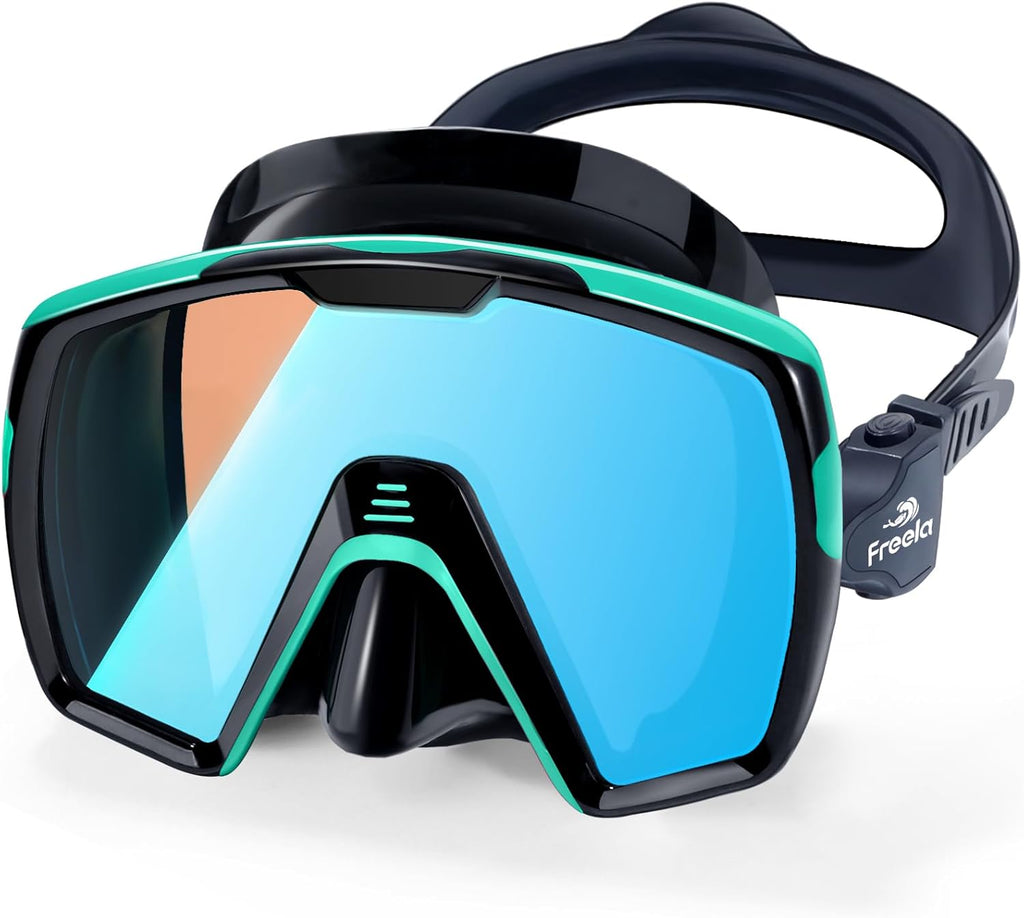 Adult Snorkel Diving Mask with Nose Cover, Tempered Glass Anti Fog Waterproof 180° Panoramic Wide View Scuba Free