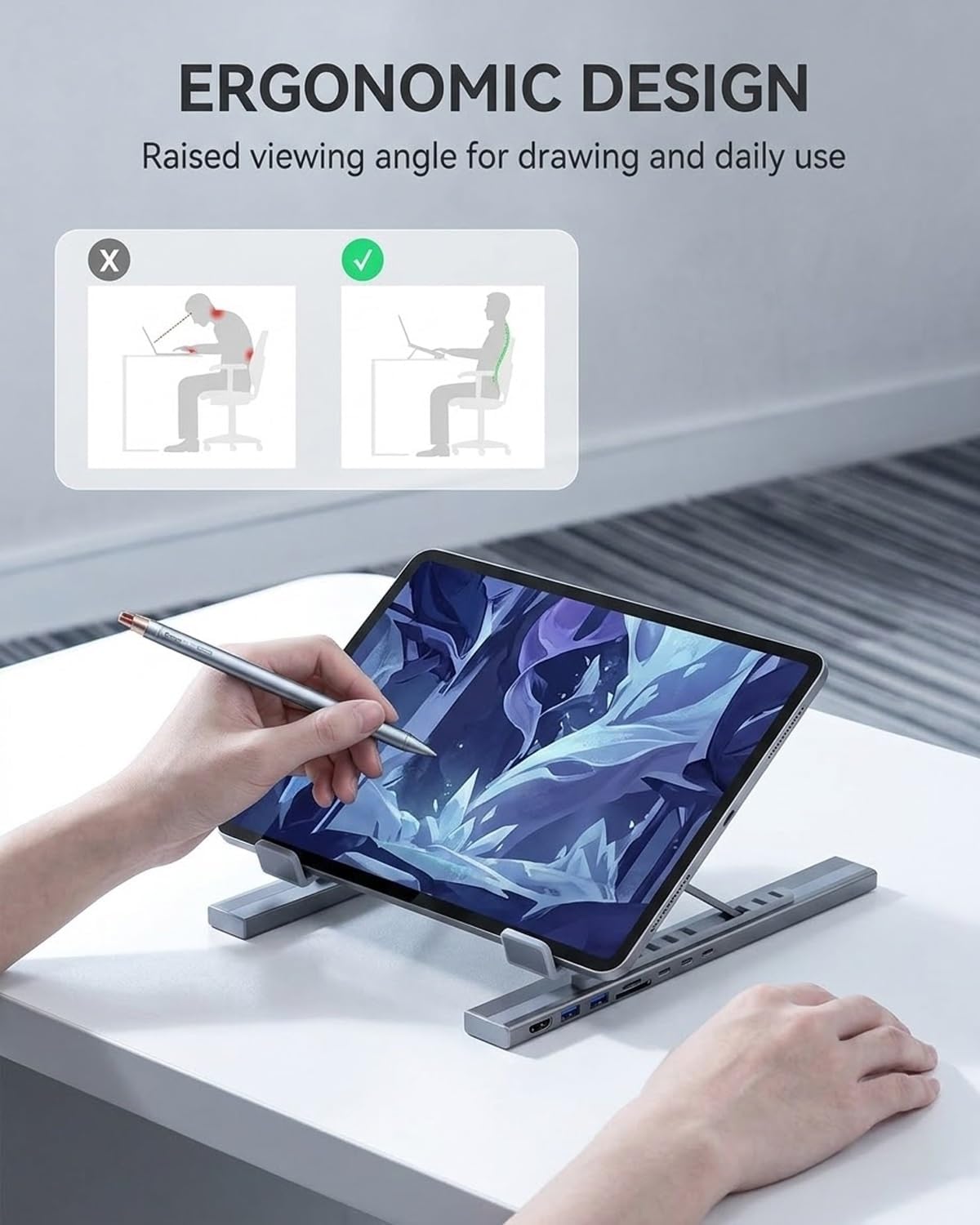 USB C Laptop Stand with Docking Station,8 in 1 Hub Laptop Stand Foldable Computer Riser with 4K HDMIPD 100W Dual Data