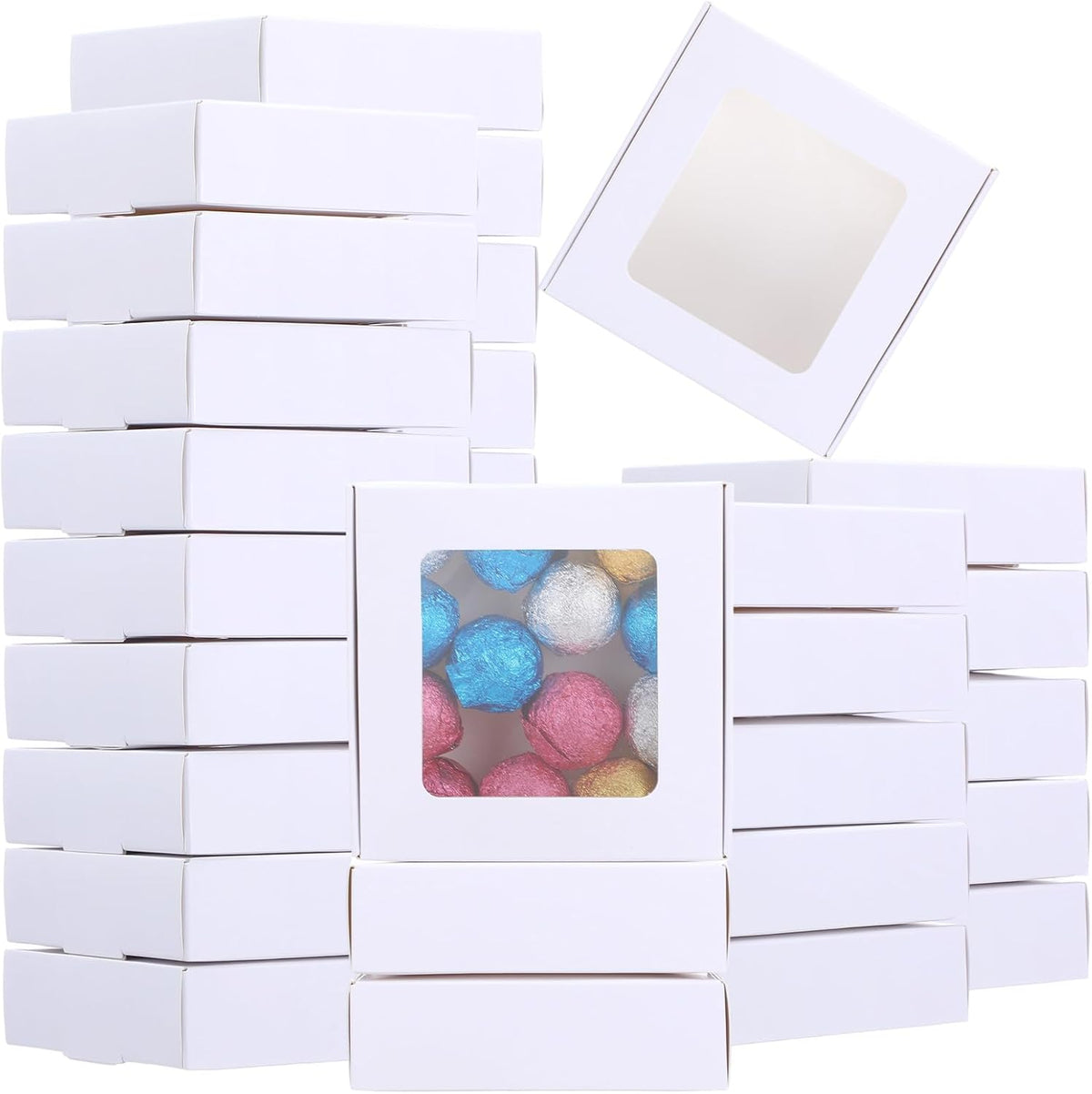60 Pcs White Cookie Boxes With Window 4.3 x 4.1 x 1.2 Inch Candy Packaging, Small Gift Boxes, Soap holder, Mini Treat