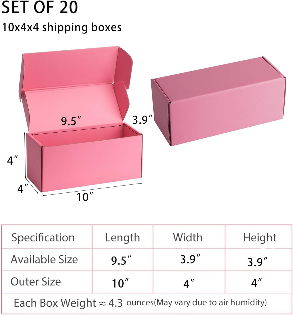 Pink Shipping Boxes 10x4x4 Inches, 20 Pack