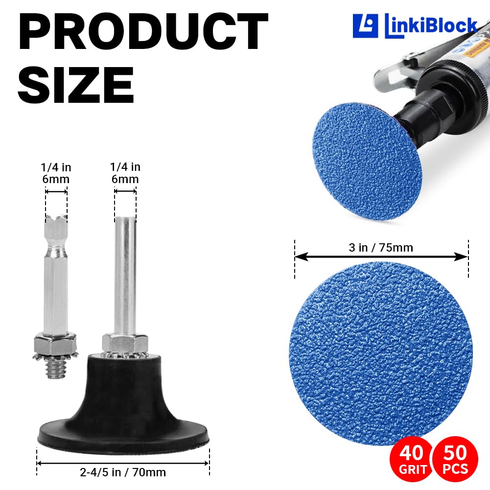 50Pcs 3 inch R-Type Quick Change Zirconia Surface Conditioning Sanding Discs Set 40 Grit with Adapter & Backing Pad