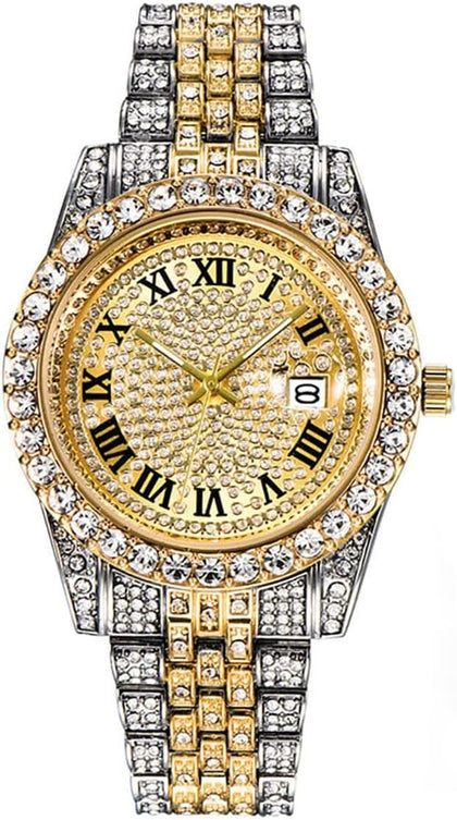 Unisex Crystal Watch Mens Or Womens Diamond Watches Luxury Stainless Steel Iced-Out Bracele Watch