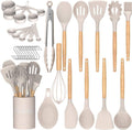 Kitchen Cooking Utensils Set, 33 pcs Non-Stick Silicone Cooking Kitchen Utensils Spatula Set with Holder, Wooden