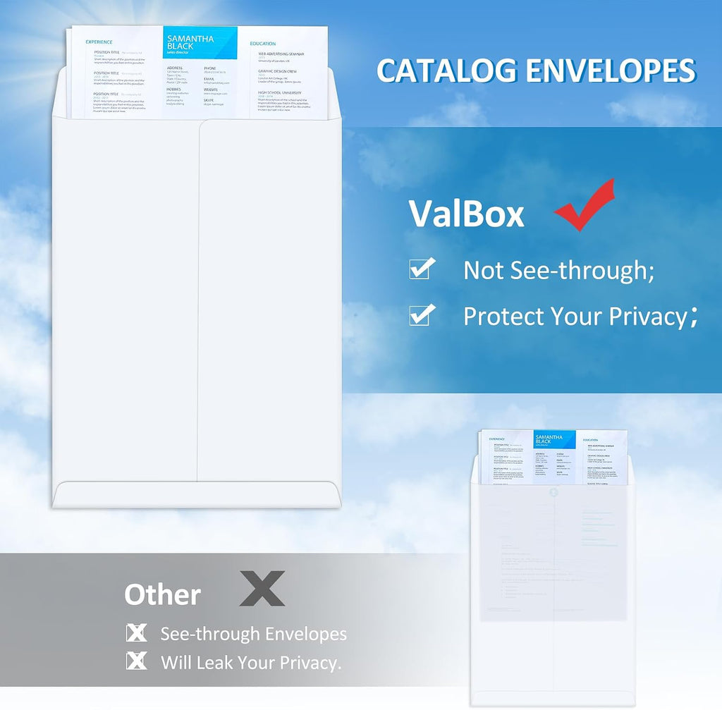 6x9 Self Seal Security Catalog Envelopes 250 Count Small White Envelopes for Mailing, Storage and Organizing