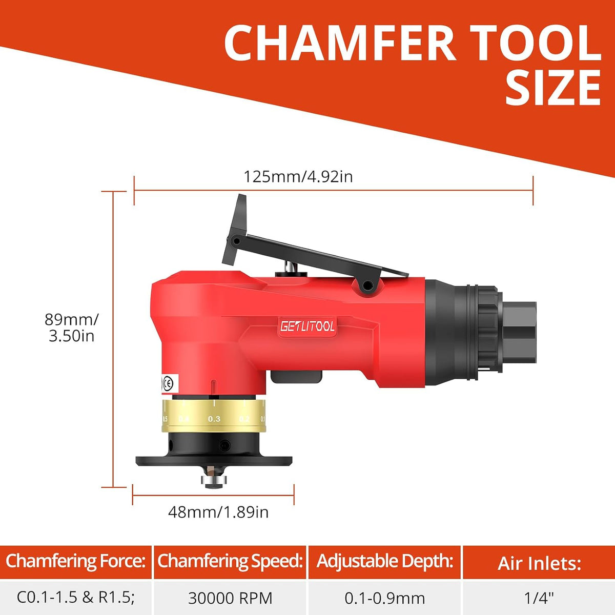 GETLITOOL Pneumatic Chamfering Tool 30000 RPM with 12C & 10R-Angle Blade