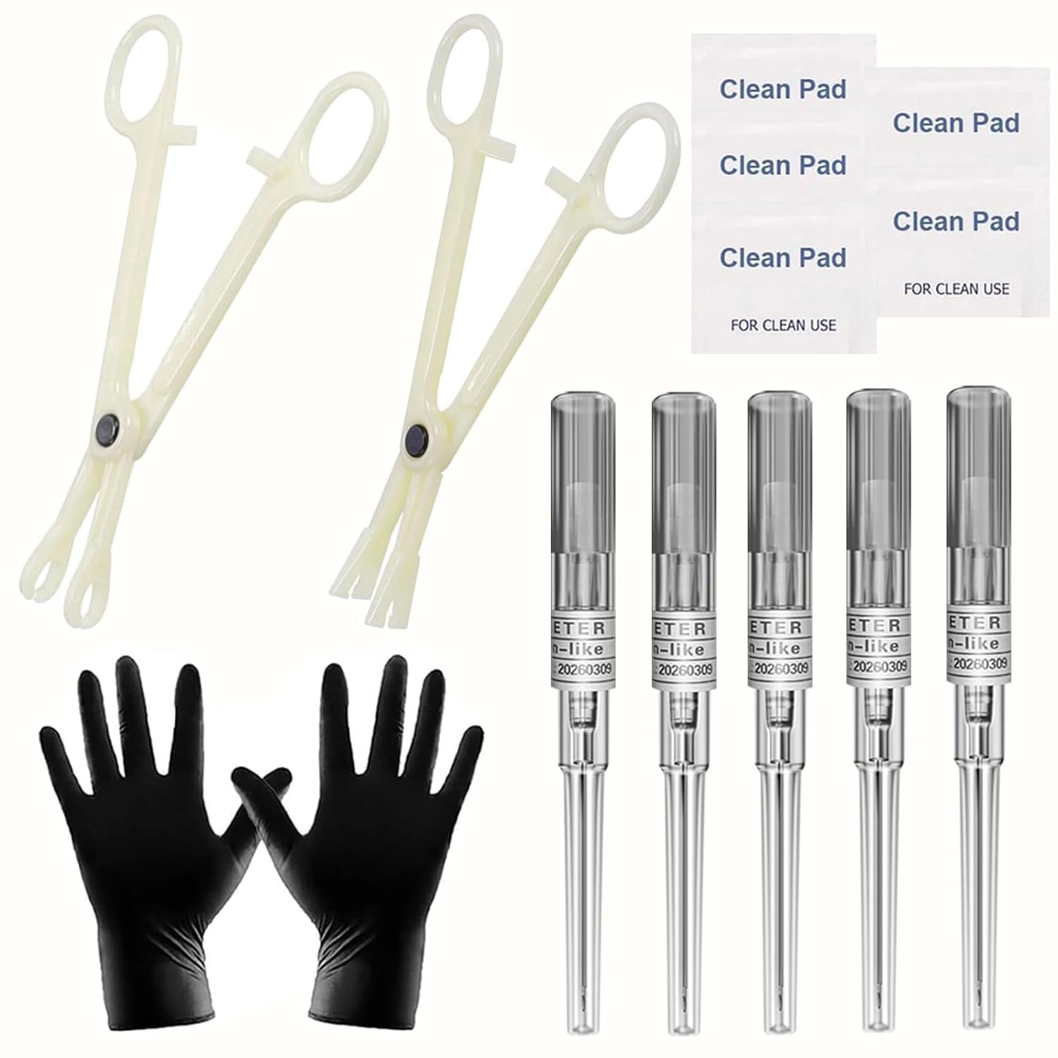 Piercing Kit - 14PCS Includeds 5PCS Mixed 16G Catheter Piercing 2PCS Piercing Clamps 5Pcs Clean Tools 2 Gloves Belly